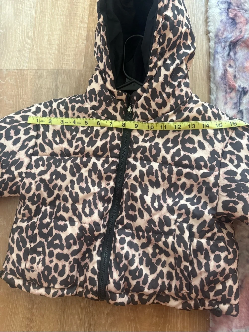 Leopard Print Puffer Jacket with Hood - Tan/Black NWOT